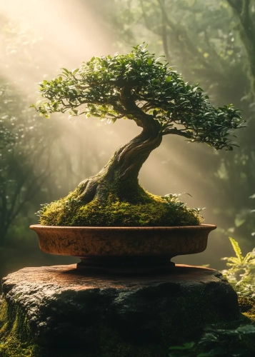 Plakat Bonsai w blasku słońca