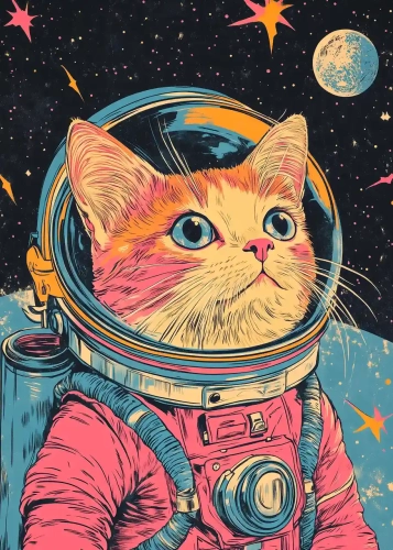 Plakat Kot w kosmosie I