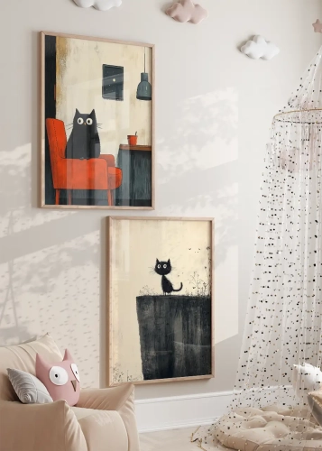 Zestaw plakatów dla dzieci Czarne koty
