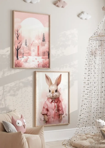 Zestaw plakatów dla dzieci Zając i różowy świat