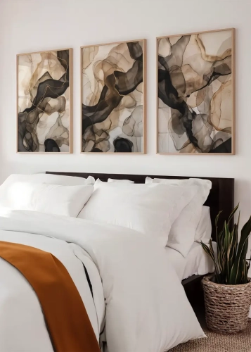 Zestaw trzech plakatów abstrakcyjnych Rozlane akryle – brąz