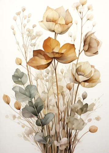 Plakat z kwiatami Beżowe złoto