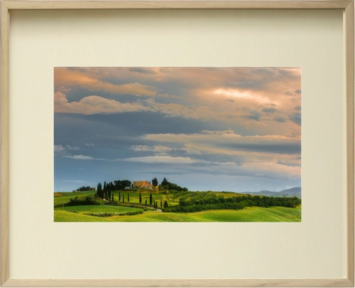 Dekoracja ścienna Manon – pejzaż z cyprysami i wzgórzami, rama , drewno, wzgórza