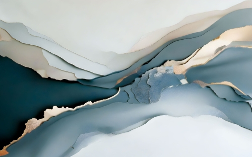 Abstrakcyjny obraz na płótnie w odcieniach szarości, błękitu i beżu, pozioma kompozycja 60x35.