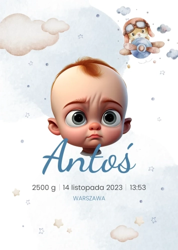 Metryczka W niebieskich chmurkach (wzór 6)