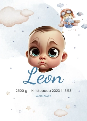 Metryczka W niebieskich chmurkach (wzór 8)