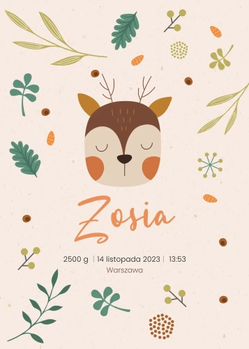 Metryczka Leśne zwierzątko (wzór III)
