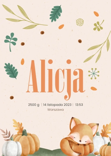 Metryczka Śpiący lisek (wzór I)