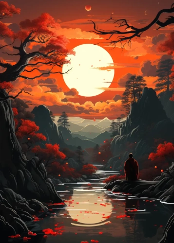 Plakat Medytacja nad rzeką