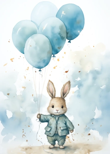 Plakat Królik z balonami I