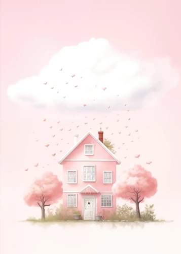 Plakat Różowy domek