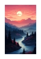 Plakat Zachód słońca nad rzeką II passe-partout