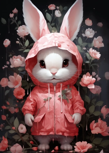 Plakat Królik w kurtce przeciwdeszczowej