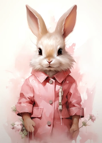 Plakat Zając w różowym płaszczu