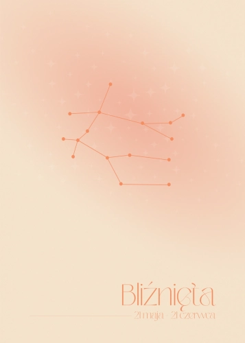 Plakat Znak zodiaku – Bliźnięta (pomarańczowy)
