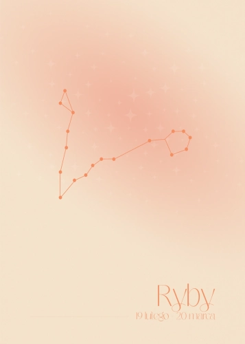 Plakat Znak zodiaku – Ryby (pomarańczowy)